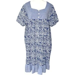 Vintage Cozee Corner‎ 2X Chambray Dress Lounge Muumuu Cottage Modest Pockets